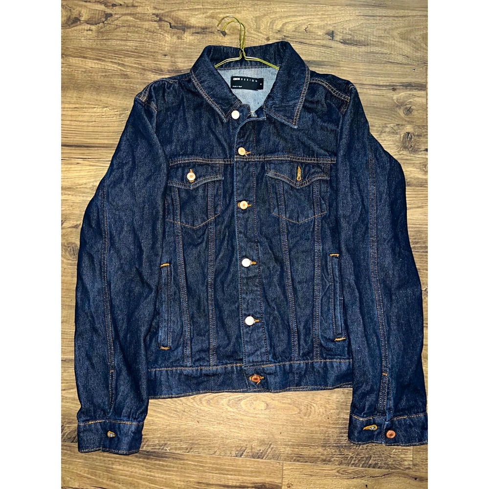ASOS DESIGN Men's Blue Dark Wash Denim Jacket Regular Fit Button Pockets M